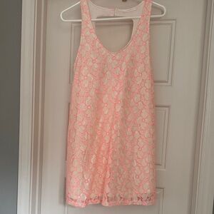 Lush Neon Pink and Cream Lace Overlay Dress - Size S - NWOT